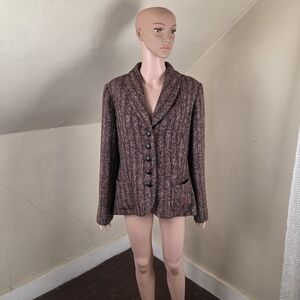 Pendleton Blazer Jacket Women Size 16 Brown Tweed Button Front Classic Career